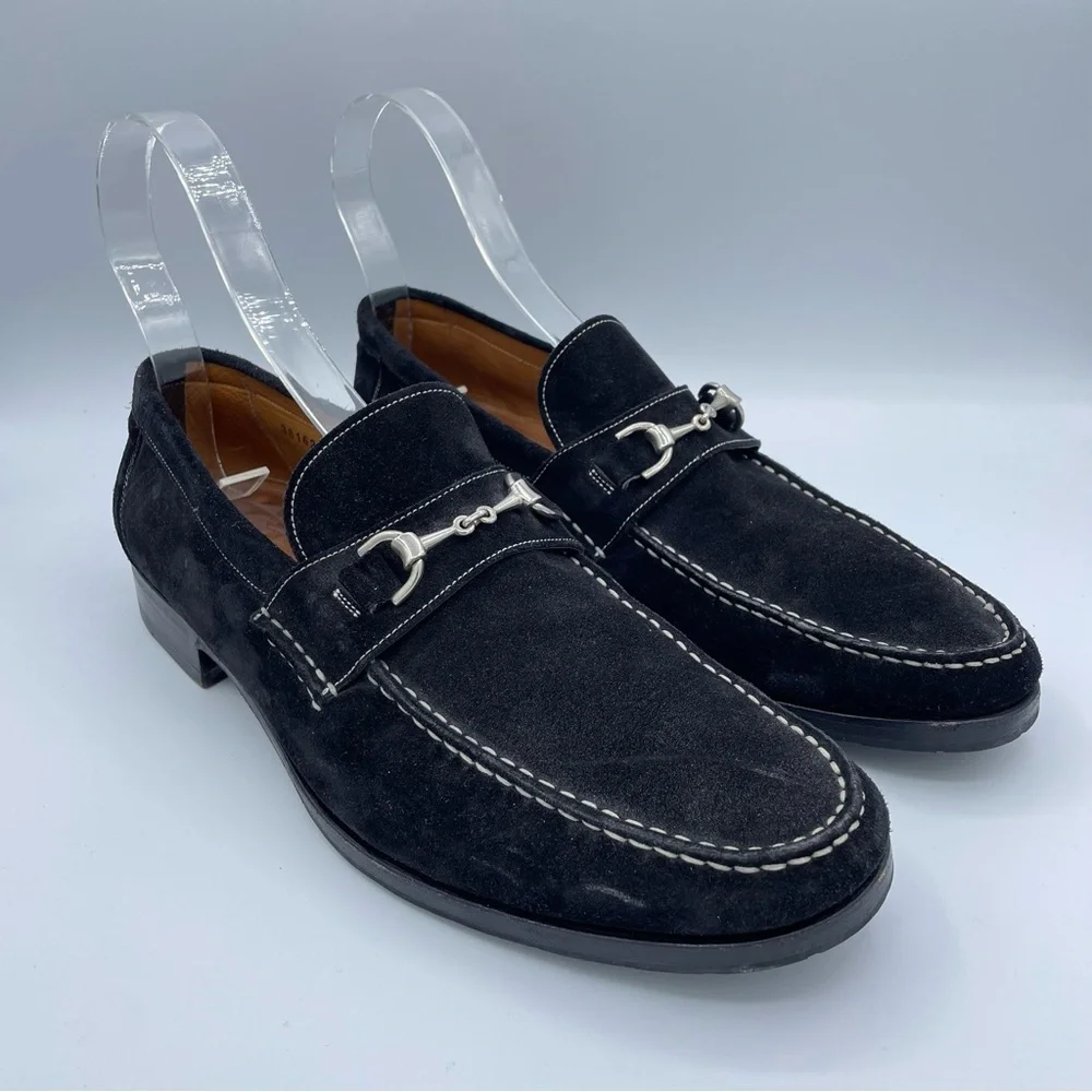 Santoni Hamlin Silver-Tone Bit Suede Loafers